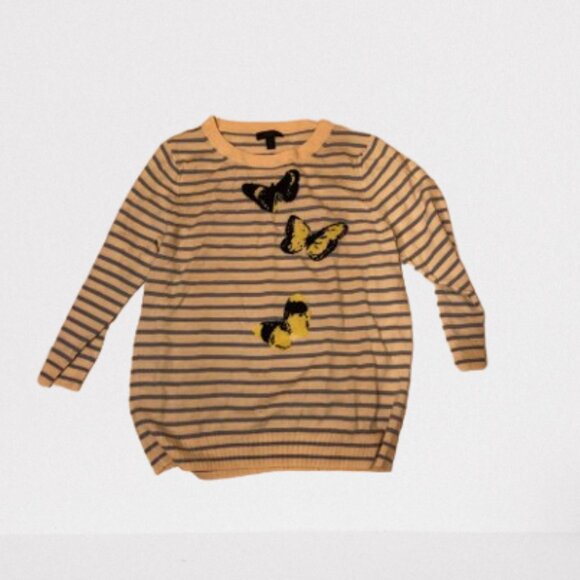J. Crew Tippi Striped Butterfly Merino Wool Sweater Sz L - Picture 1 of 6